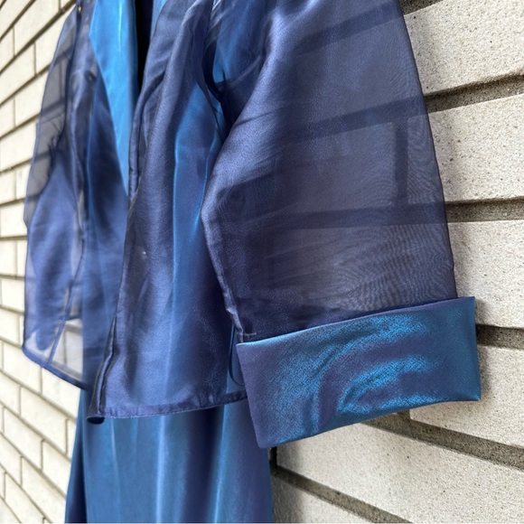 Alex Evenings Petite 8P Blue Maxi Dress Sheer Jacket Formal Rhinestone Set - Picture 7 of 9